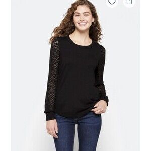 Lety & Me Vittoria Pointelle Sleeve Black Sweater Size XL